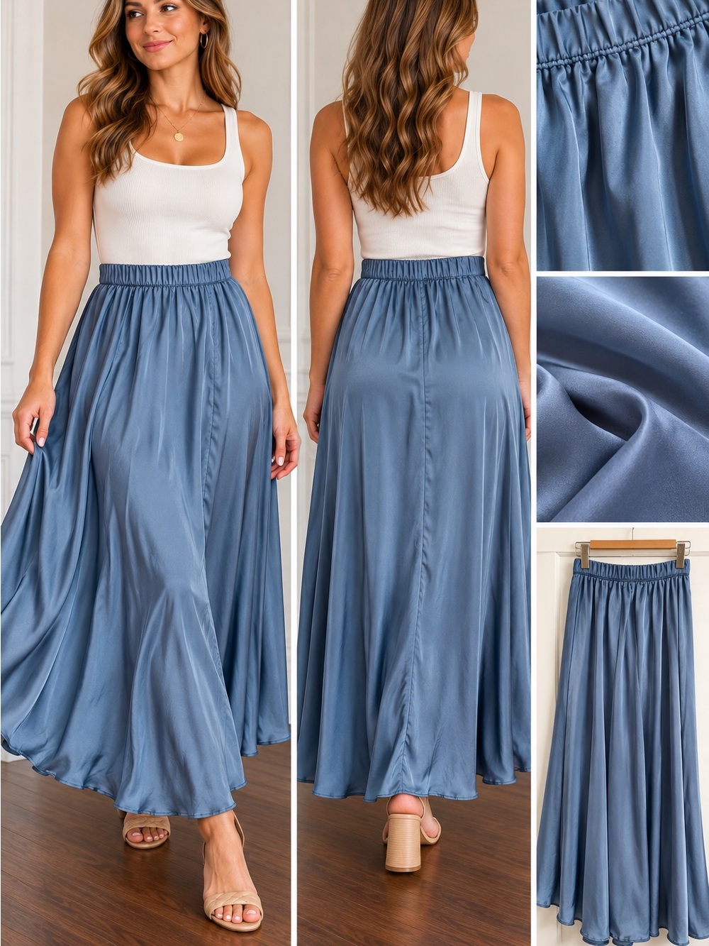 J. Jill Dusty Blue Satin Maxi Skirt